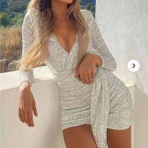 Elegant Silver Sequin Wrap Dress